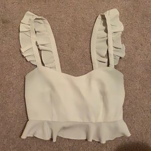 White cropped ruffled shirt